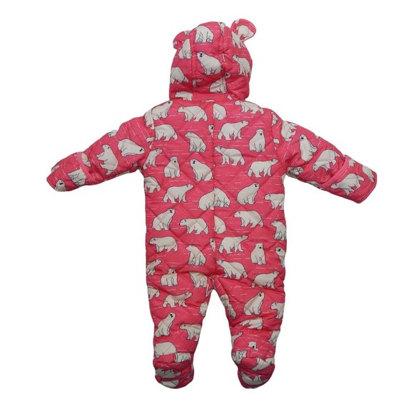 Wippette Girls Pink Polar Bear Snow Suit Footed and Hooded Size 3 to 6 Months - Picture 2 of 11